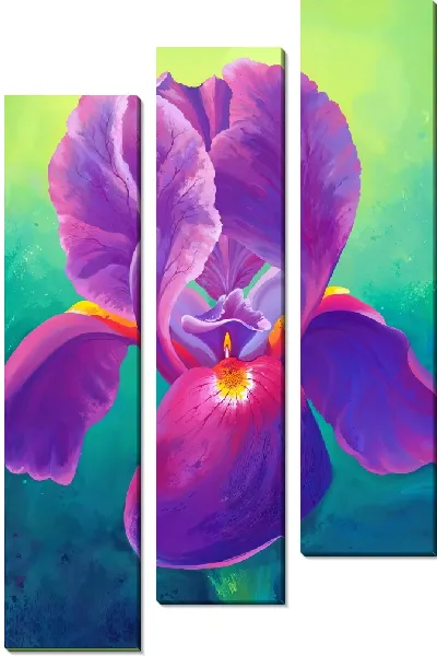 Модульная картина Ирис на зеленом фоне