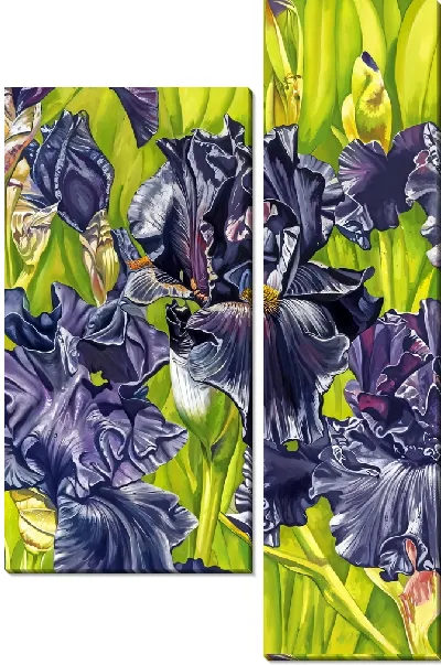 Модульная картина Черные ирисы и листья
