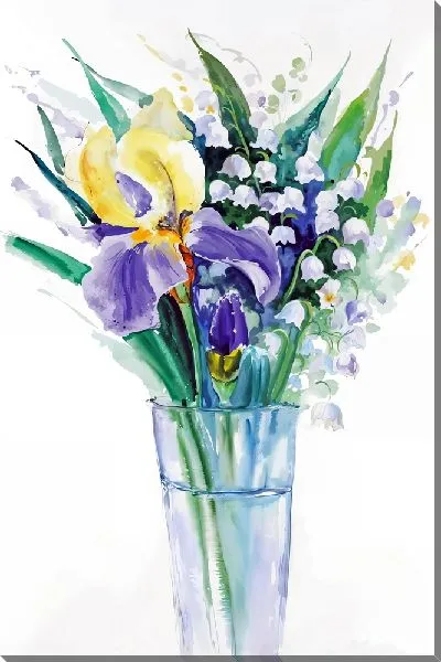 Картина маслом Букет с ирисами в акварельной технике