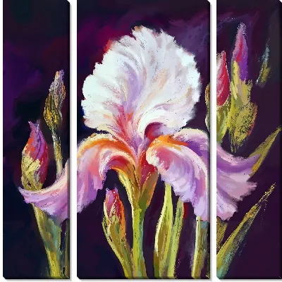 Модульная картина Ирисы на бордовом фоне