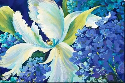 Картина маслом Белые ирис и гортензии