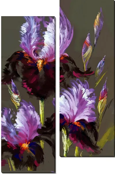 Модульная картина Три ириса на коричневом фоне