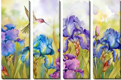 Модульная картина Колибри и ирисы