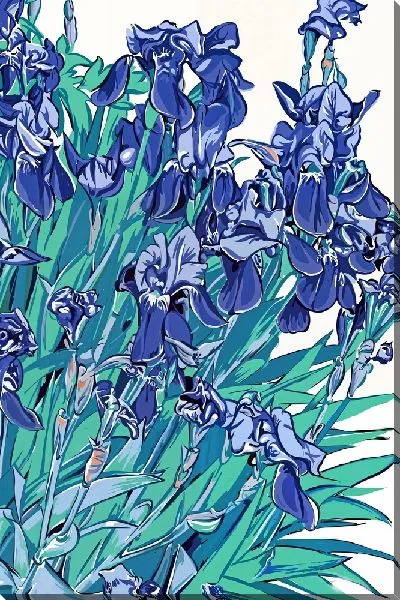 Картина маслом Красивые ирисы на светло-белом фоне