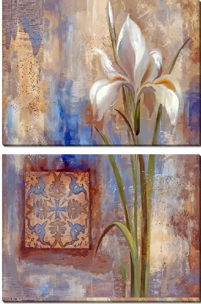 Модульная картина Ирисы в винтажном стиле