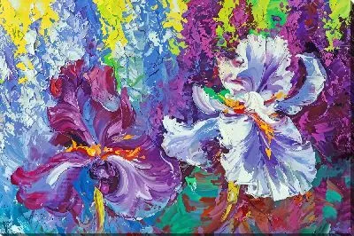 Картина маслом Ирисы в стиле мастихин