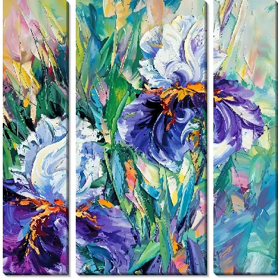 Модульная картина Ирисы в стиле мастихин №3