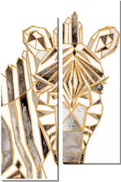 Модульная картина Зебра в полигональном стиле с золотом