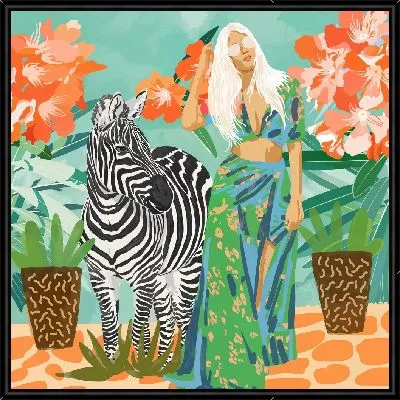 Девушка с зеброй и цветами