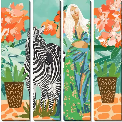 Девушка с зеброй и цветами
