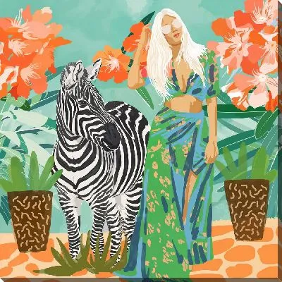 Девушка с зеброй и цветами