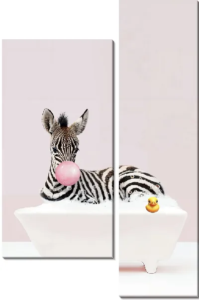 Модульная картина Зебра в ванной жует жвачку