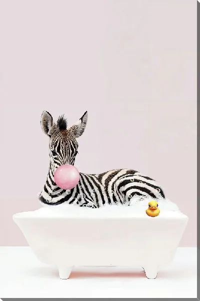Постер Зебра в ванной жует жвачку