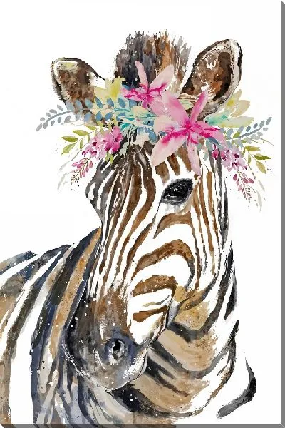 Картина маслом Зебра с цветами