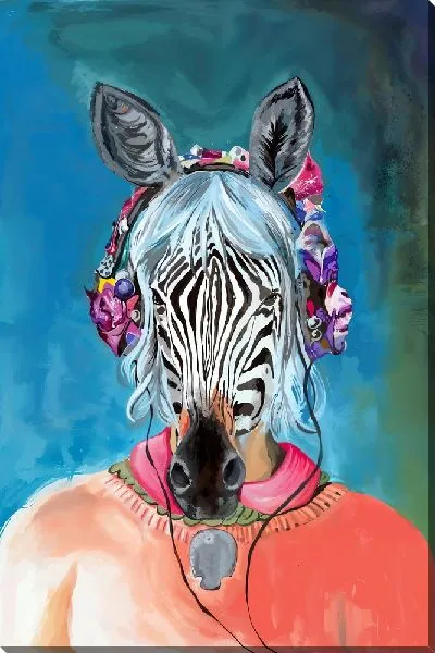 Картина маслом Зебра с наушниками