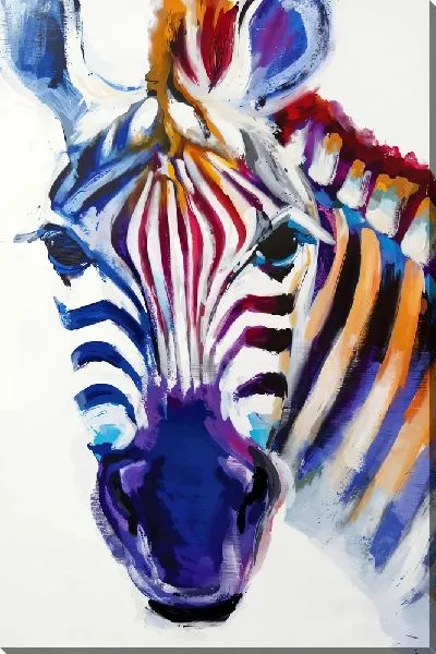 Картина маслом Зебра с цветными полосками №2