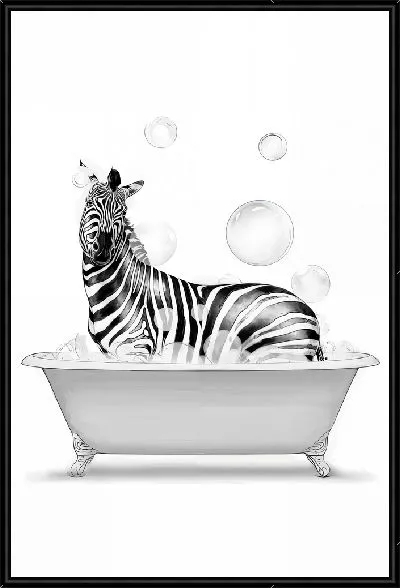 Картина Зебра в ванной с мыльными пузырями
