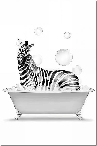 Картина маслом Зебра в ванной с мыльными пузырями
