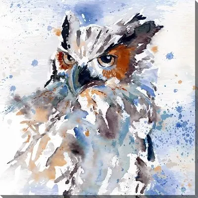 Картина маслом Сова в акварельной технике