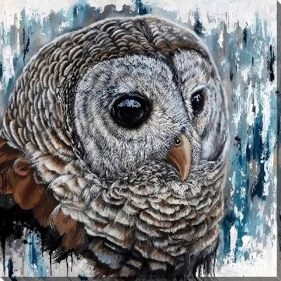 Картина маслом Совенок на текстурном фоне
