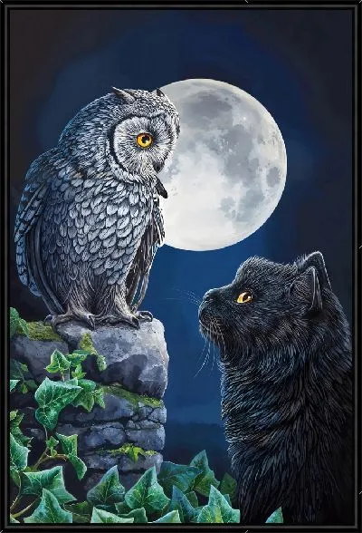 Картина Сова и кот под Луной