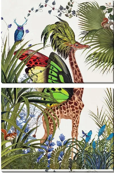 Модульная картина Жираф и бабочка с совой