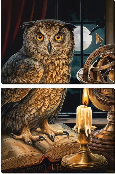 Модульная картина Сова и горящая свеча