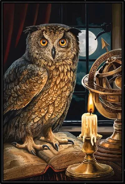 Картина Сова и горящая свеча