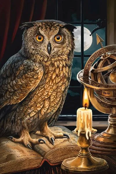 Плакат Сова и горящая свеча