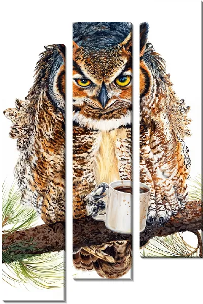 Модульная картина Сова и кофе