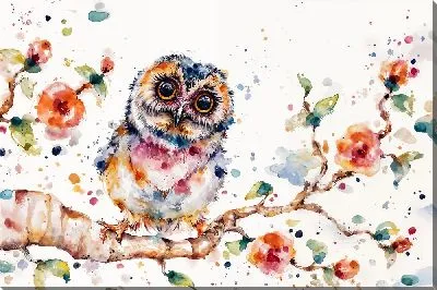 Картина маслом Совенок на цветущей ветке