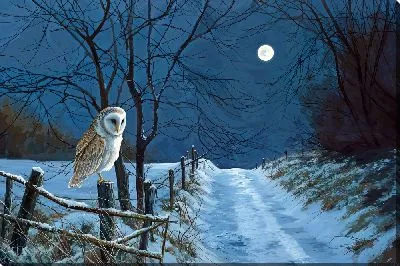 Картина маслом Ночной пейзаж с совой