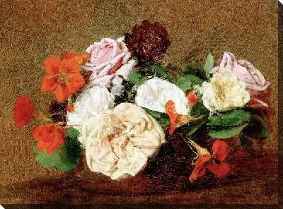 Картина маслом Розы и настурции в вазе (Roses and Nasturtiums in a Vase)