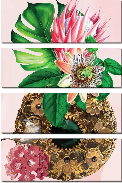 Модульная картина Композиция с монстерой на розовом фоне