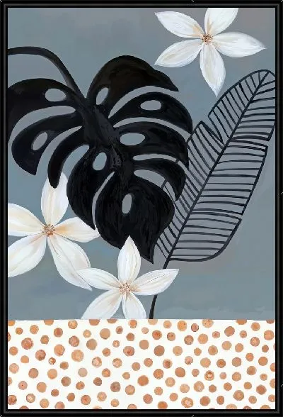 Картина Черный лист монстеры и цветы