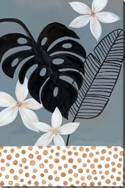 Постер Черный лист монстеры и цветы