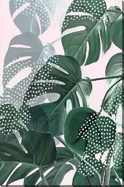 Картина маслом Монстера на розовом фоне