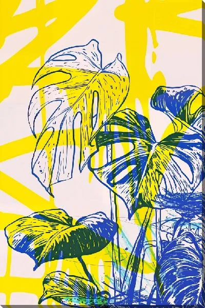 Картина маслом Монстера и желтые линии