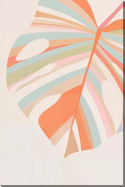 Картина маслом Монстера на персиковом фоне