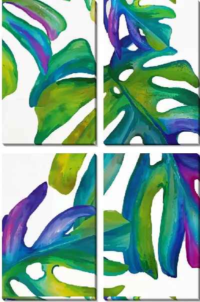 Модульная картина Перламутровые листья монстеры