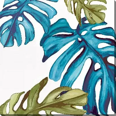 Картина маслом Голубые и зеленые листья монстеры