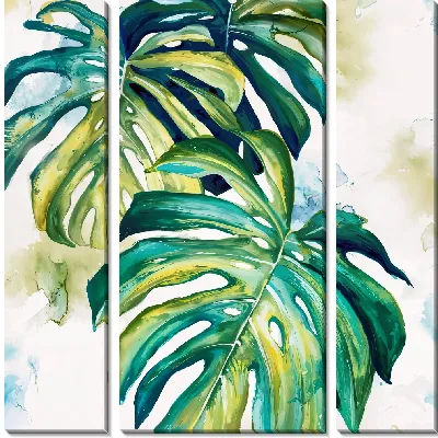 Модульная картина Монстера в акварельном стиле