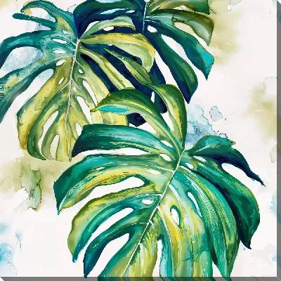 Картина маслом Монстера в акварельном стиле