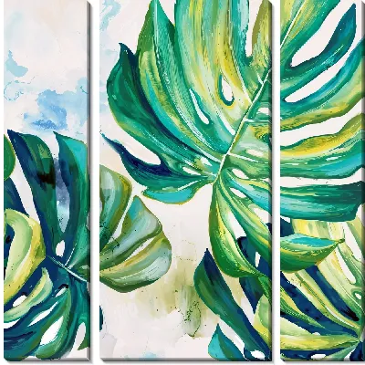Модульная картина Монстера в акварельном стиле №2