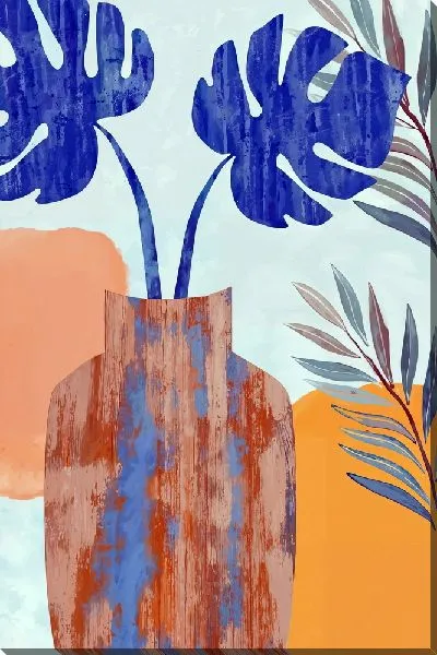 Картина маслом Два листка монстеры в вазе