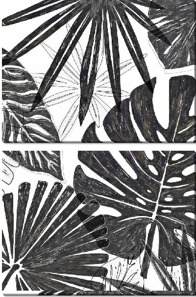 Модульная картина Ч/б листья монстеры