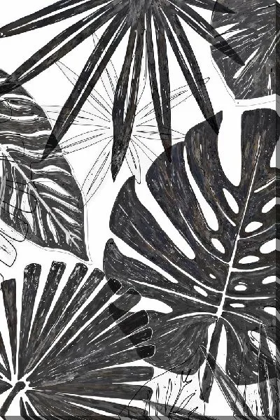 Картина маслом Ч/б листья монстеры