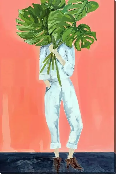 Картина маслом Девушка с букетом монстеры