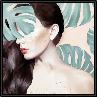 Девушка с листьями монстеры