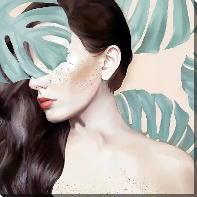 Девушка с листьями монстеры